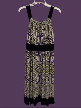 Jones New York Party Office Dress 14 Midi geometric purple black beige Y2K VTG